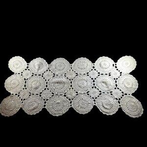 Vtg Crochet White Doily Table Runner grannycore cottagecore 30 by 14